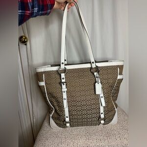 Coach Brown and White Tote Bag
